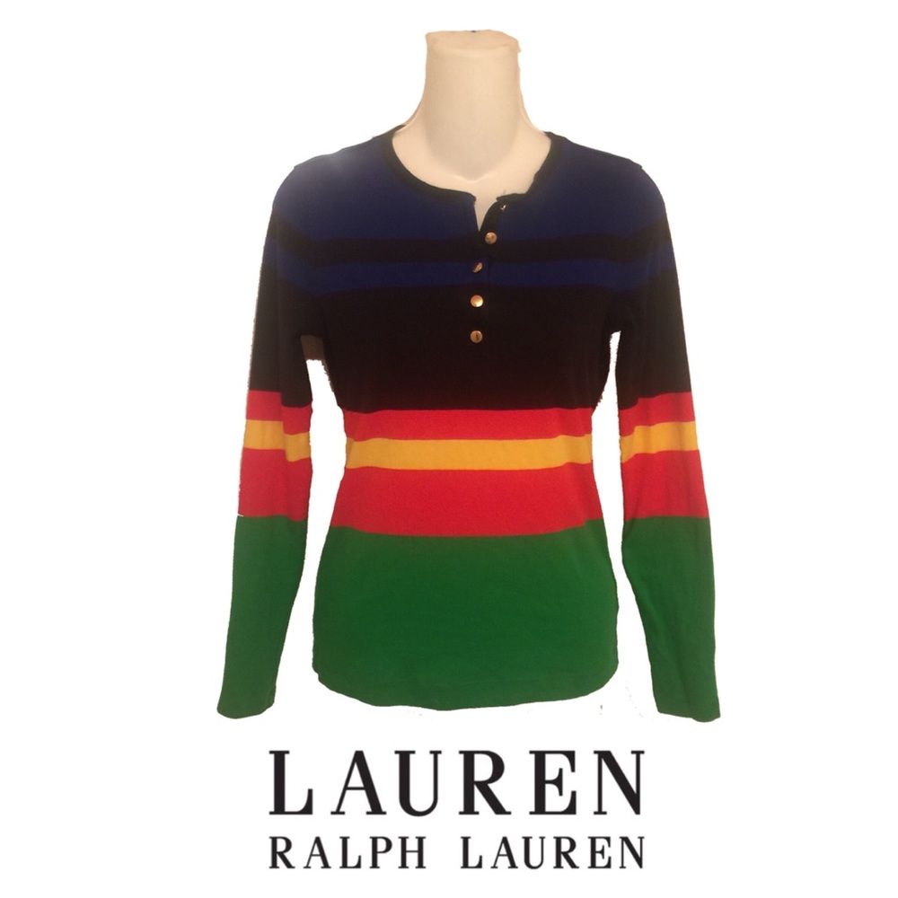 LAUREN Ralph Lauren Color Block Stripe Henley Top